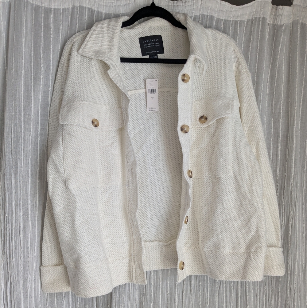 NWT Sanctuary x Anthropolgie Knit Bomber Jacket White Size Large